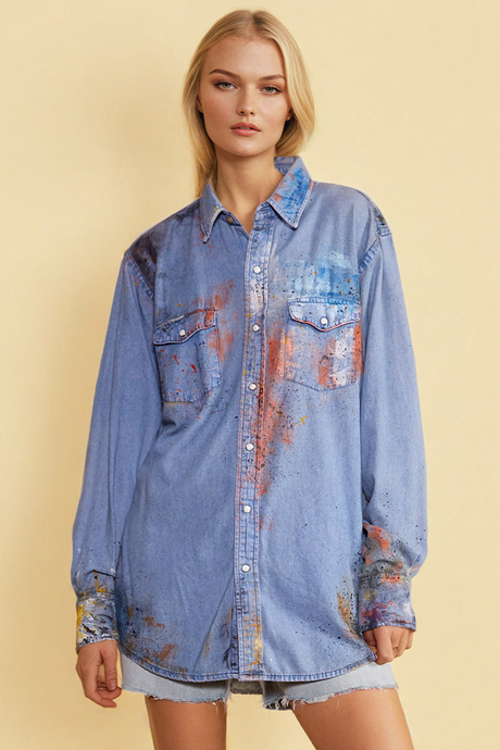 Artisan Hand-Painted Autumn Aurora Denim Shirt - EagleBP